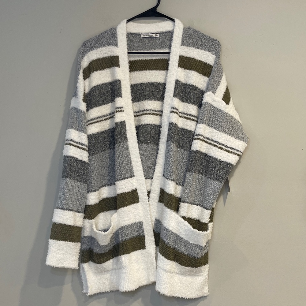 NWT Pink Clover x Stitch Fix Striped Open-Front Cardigan Sweater Size Large